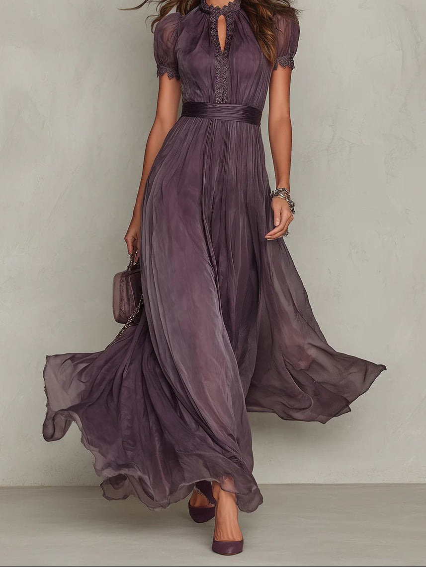 Julie | Chiffon Lace Trim Maxi Dress