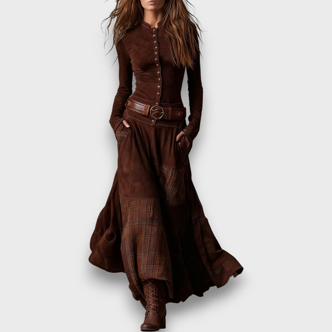 Milana – Elegant Suede-Feel Maxi Dress