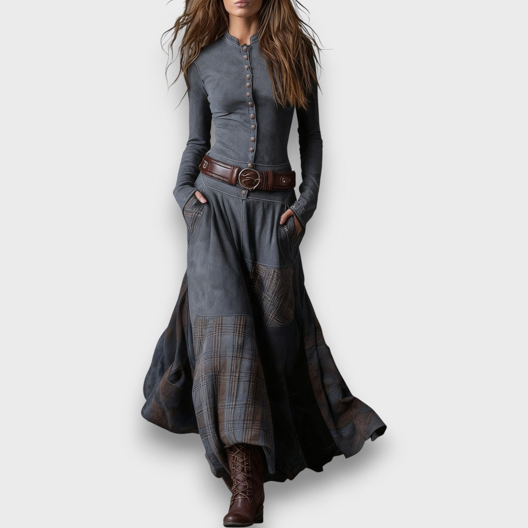 Milana – Elegant Suede-Feel Maxi Dress