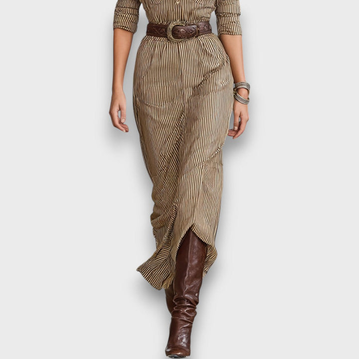 Fiorenzae – Striped Maxi Dress with Collar