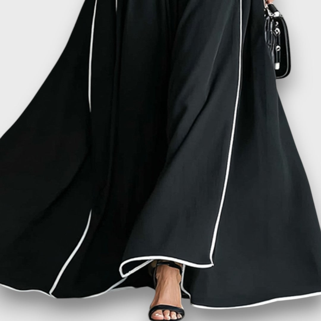 Marceline – Black Maxi Dress with White Stitching
