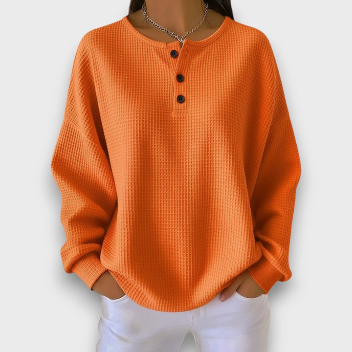 Giada – Waffle-Knit Henley Sweater