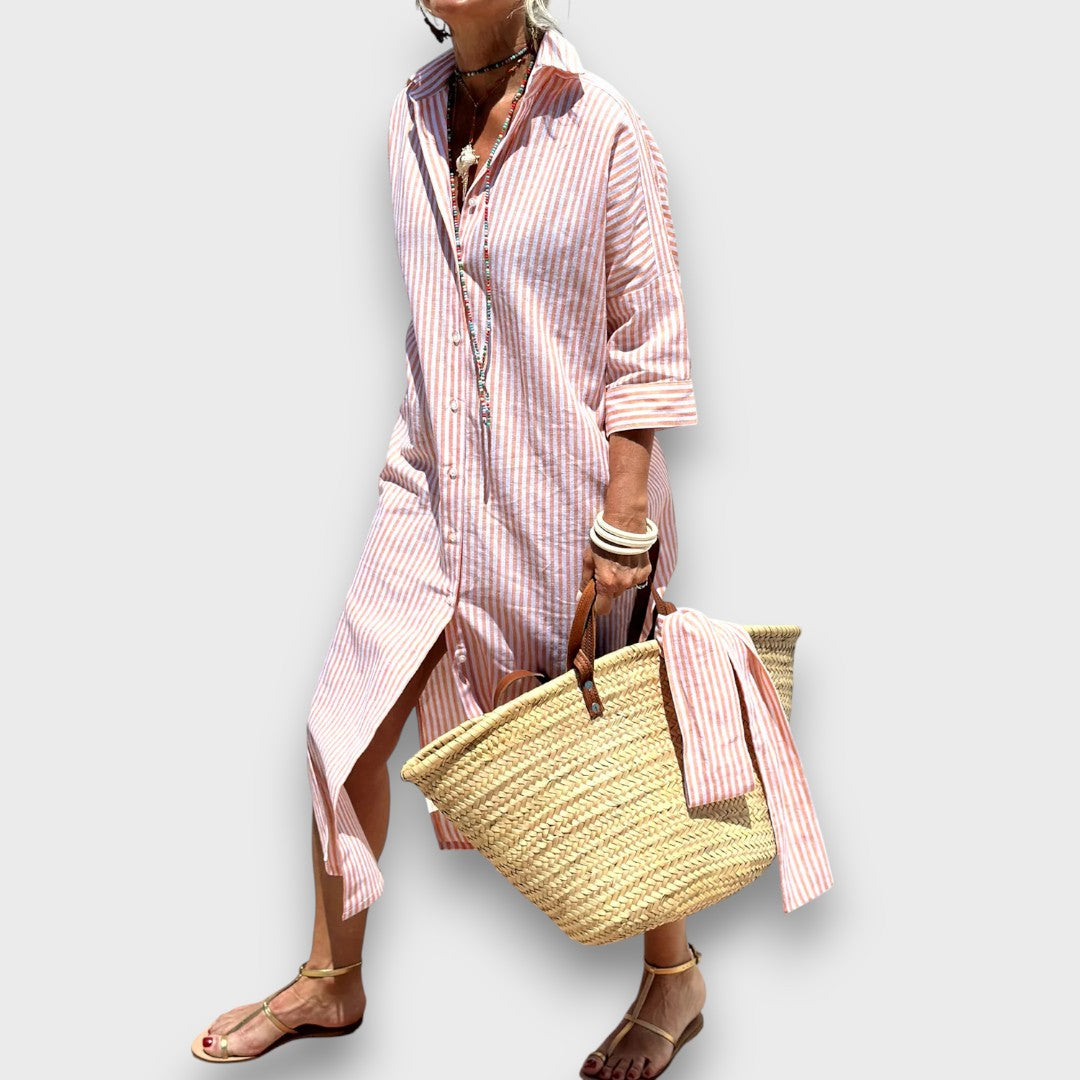 Luméra – Striped Shirt Dress with Slit