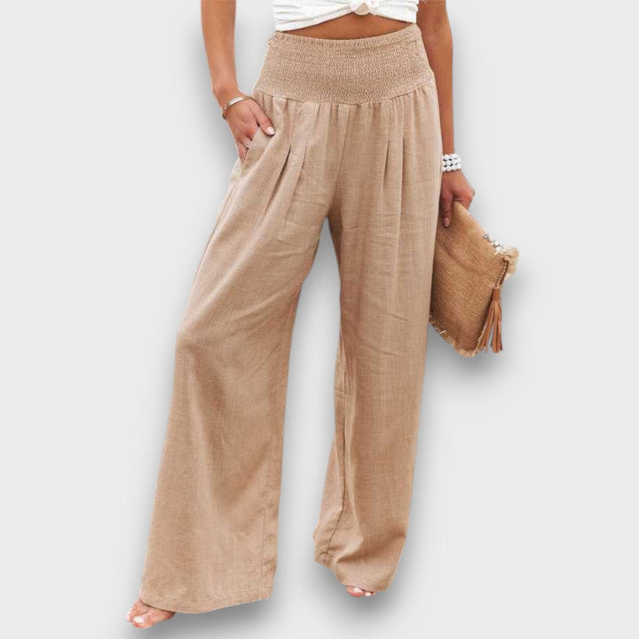 Solaya – Wide Summer Pants with Smocked Waistband