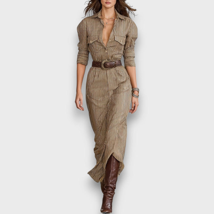 Fiorenzae – Striped Maxi Dress with Collar