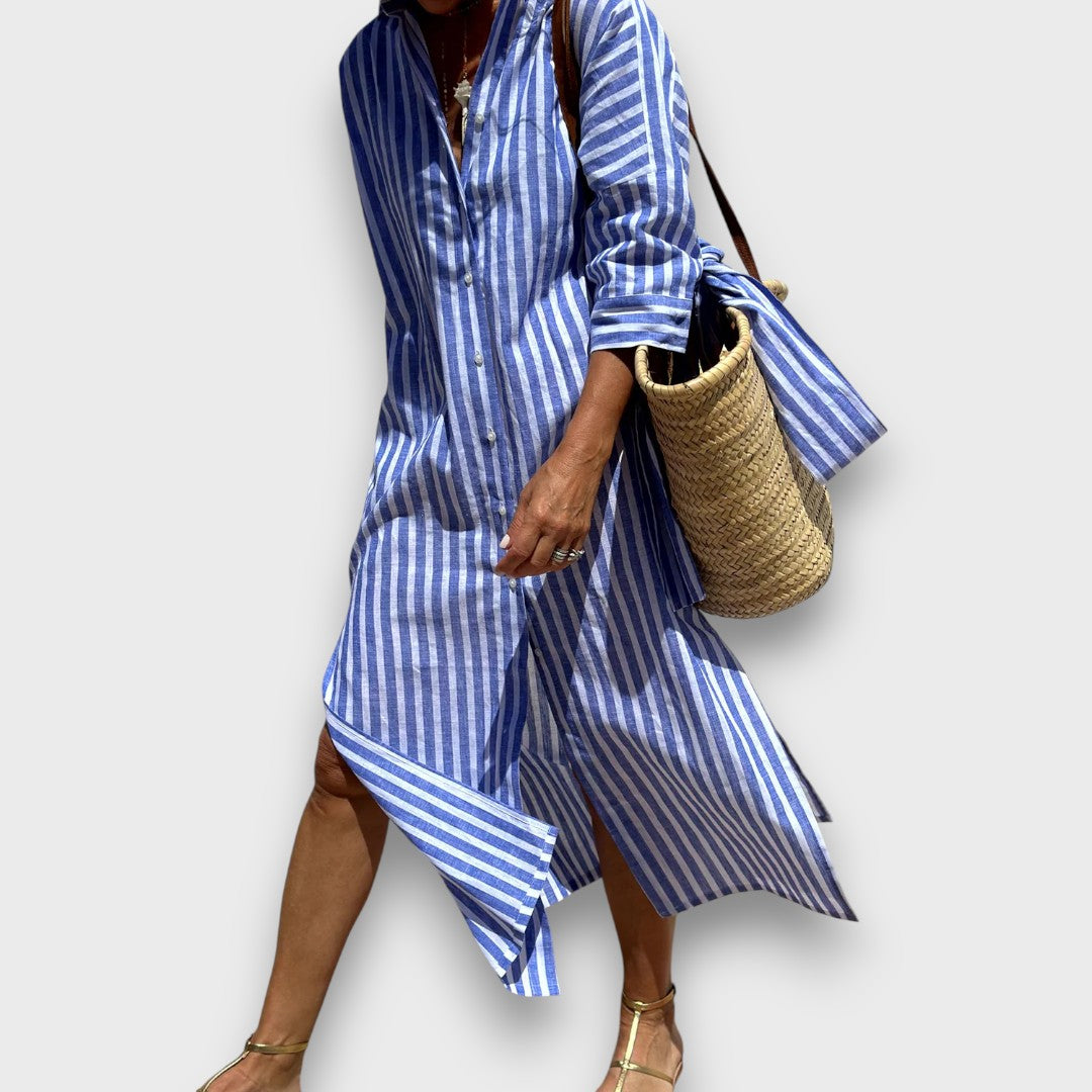 Luméra – Striped Shirt Dress with Slit