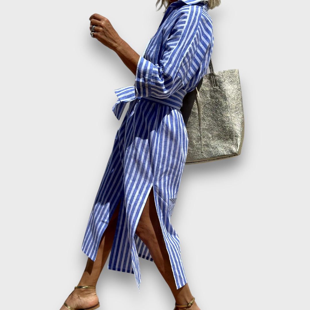 Luméra – Striped Shirt Dress with Slit