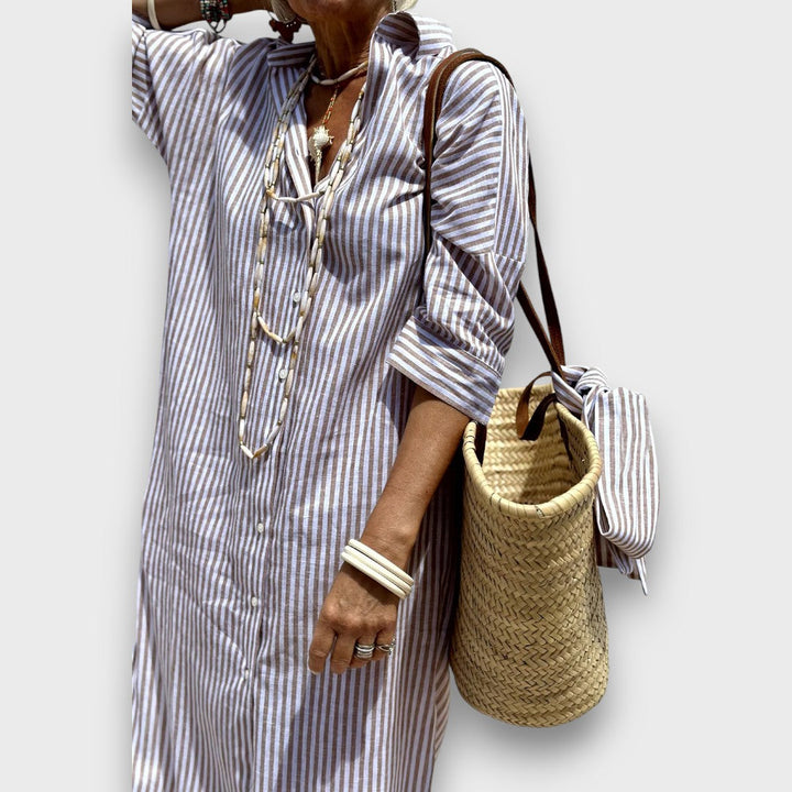 Luméra – Striped Shirt Dress with Slit