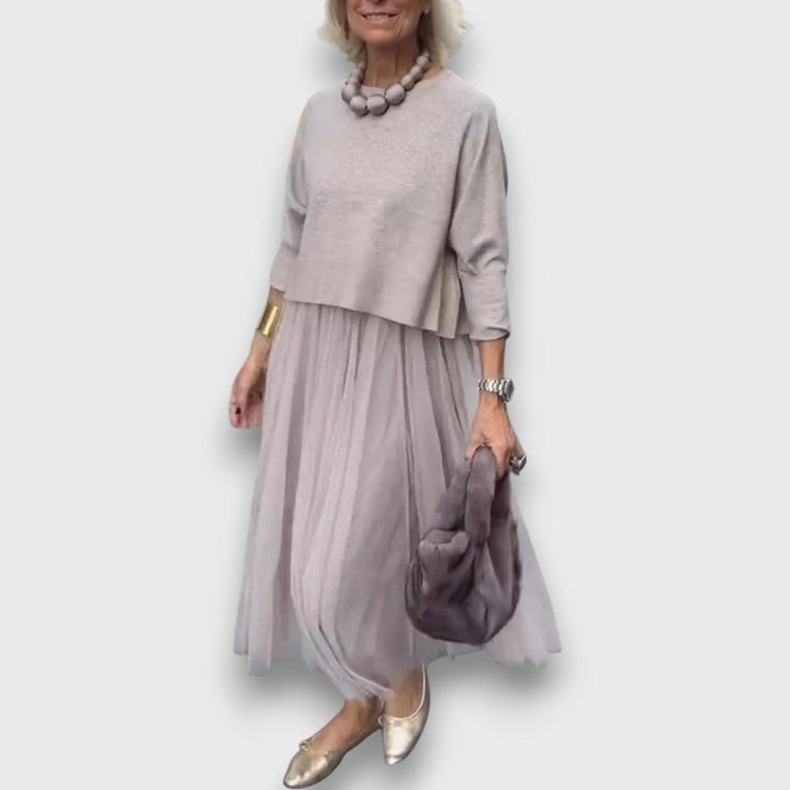 Alex – Elegant Knit-Tulle Layered Dress