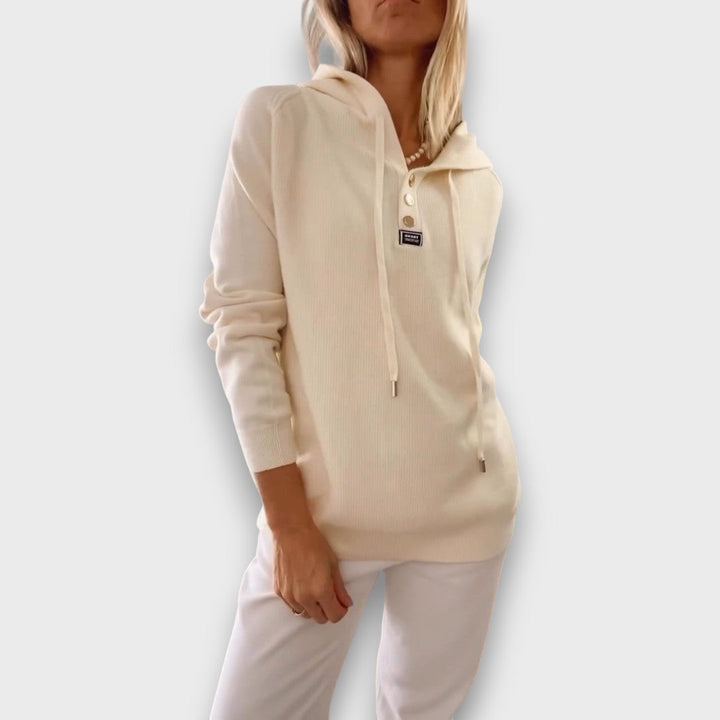 Mirellin – Soft Knit Button-Hood Sweater