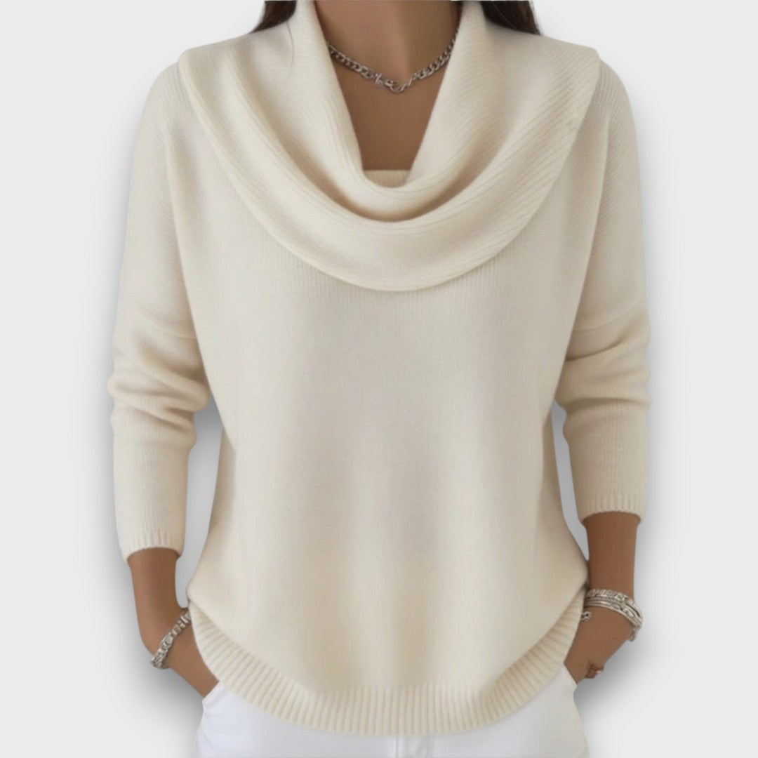 Meliora – Soft Drape-Collar Knit Sweater