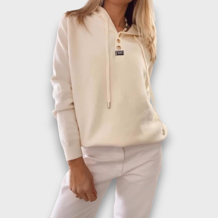 Mirellin – Soft Knit Button-Hood Sweater