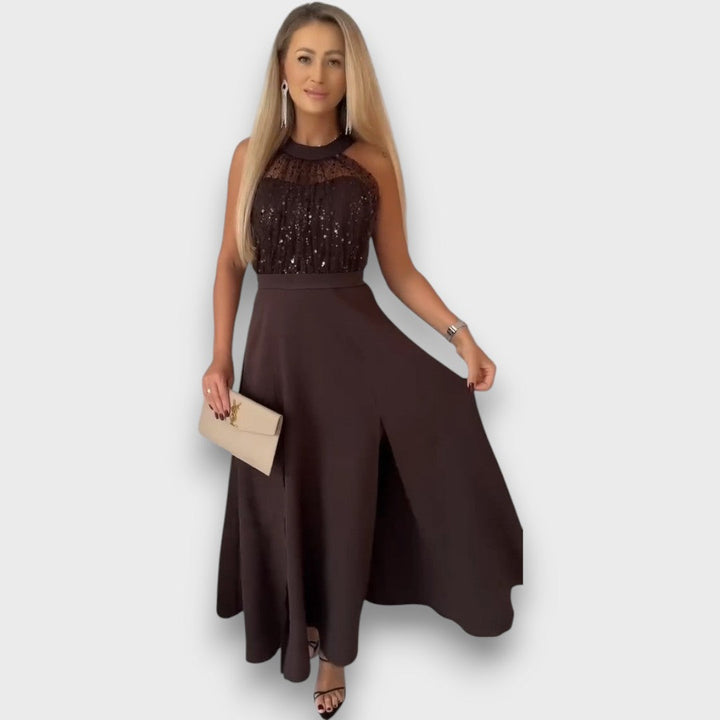 Maravelle – Sequin Halter Evening Gown