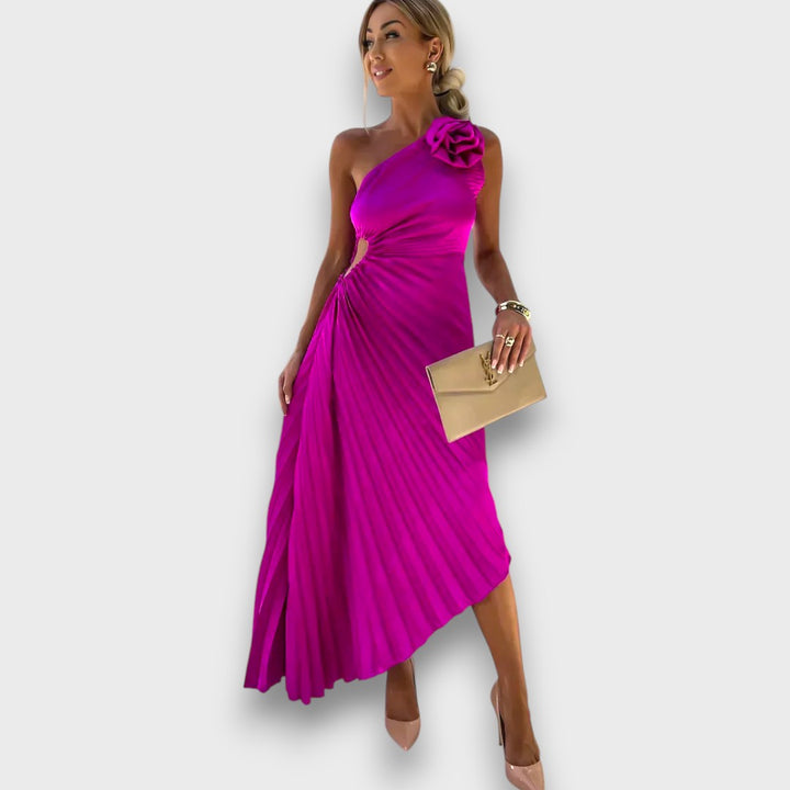 Lunelle – Asymmetric Dress with Rose Detail