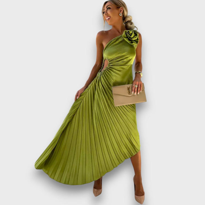 Lunelle – Asymmetric Dress with Rose Detail