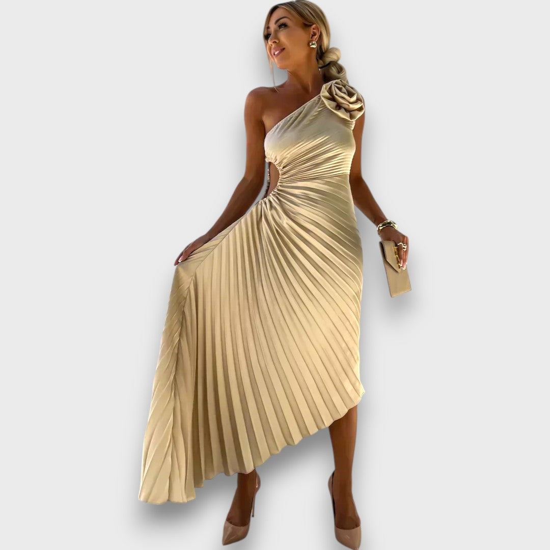 Lunelle – Asymmetric Dress with Rose Detail