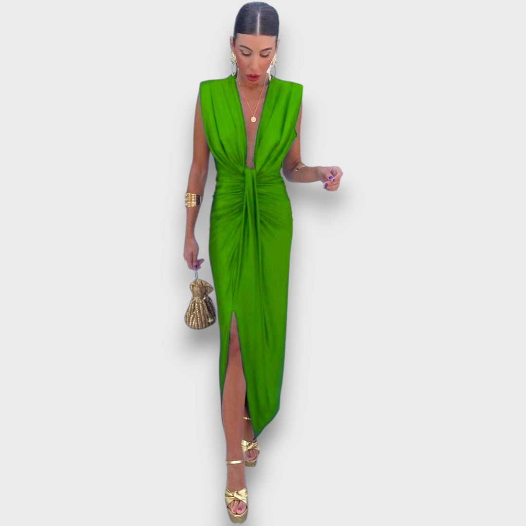 Oriane – Draped Evening Dress with Deep Neckline