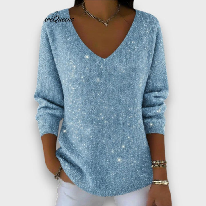 Serena – Shimmer Knit V-Neck Sweater