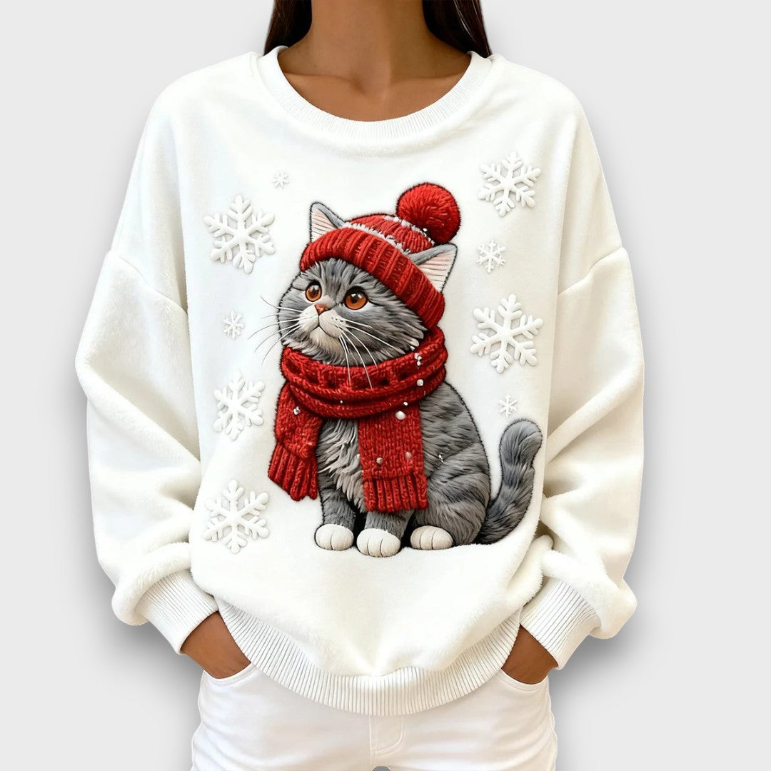 Kelina – Hoodie with Artistic Christmas Cat Print for Women
