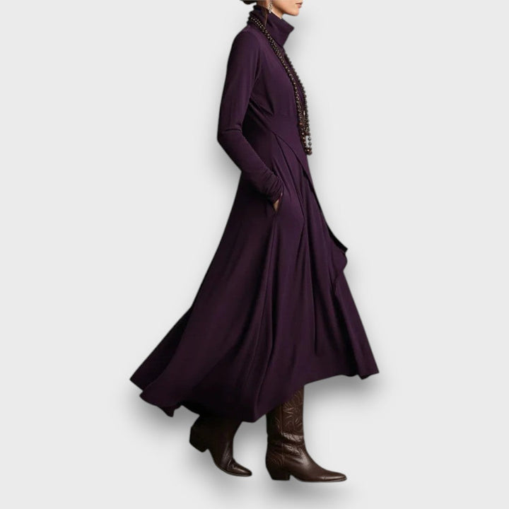 Palverra – Asymmetric Turtleneck Maxi Dress