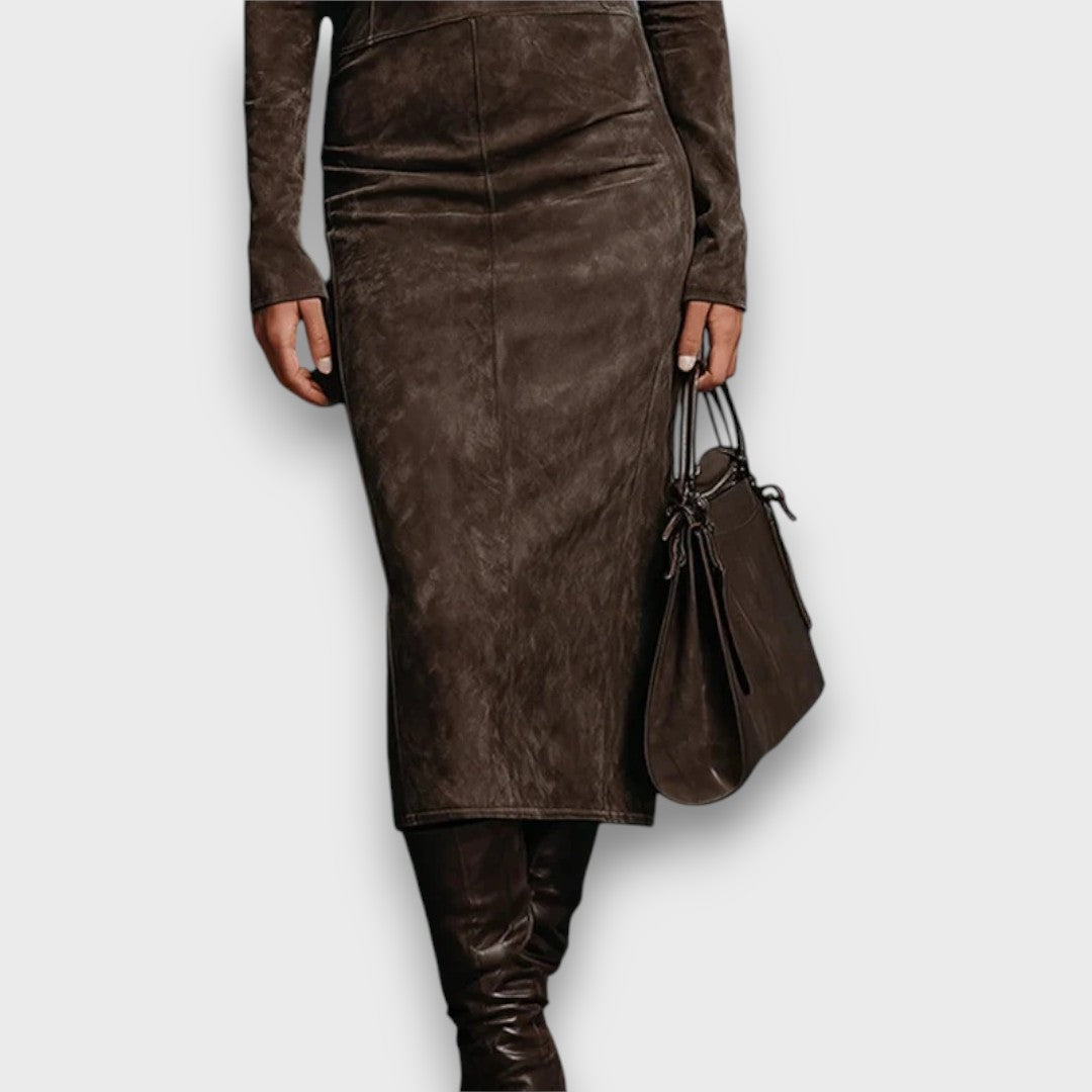 Sabira – Suede-Feel Turtleneck Midi Dress