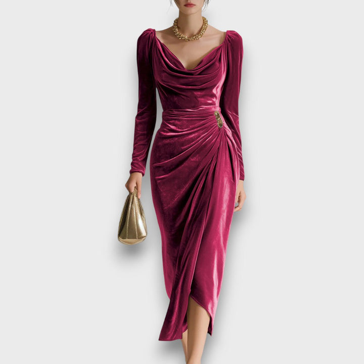 Juliette - Draped Velvet Midi Dress