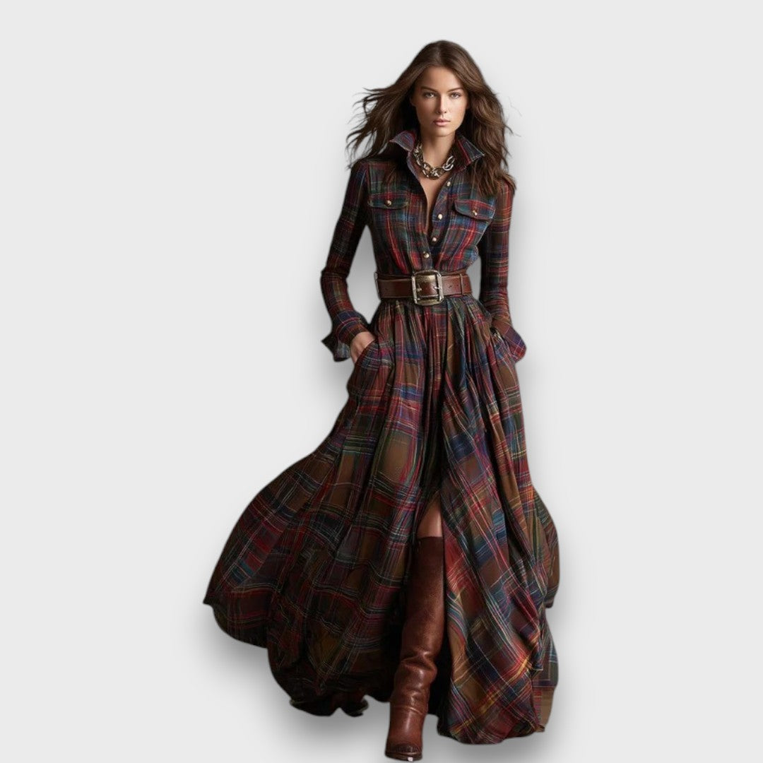 Marcele – Plaid Maxi Shirt Dress