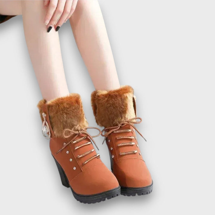 Evarine – Knit-Cuff Heeled Winter Boots