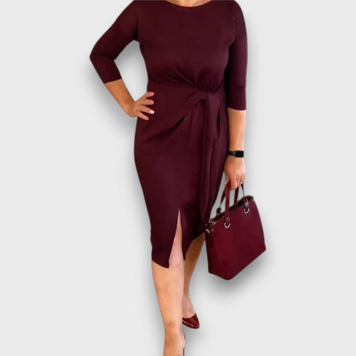 Alinelle – Elegant Tie-Waist Dress with Side Slit