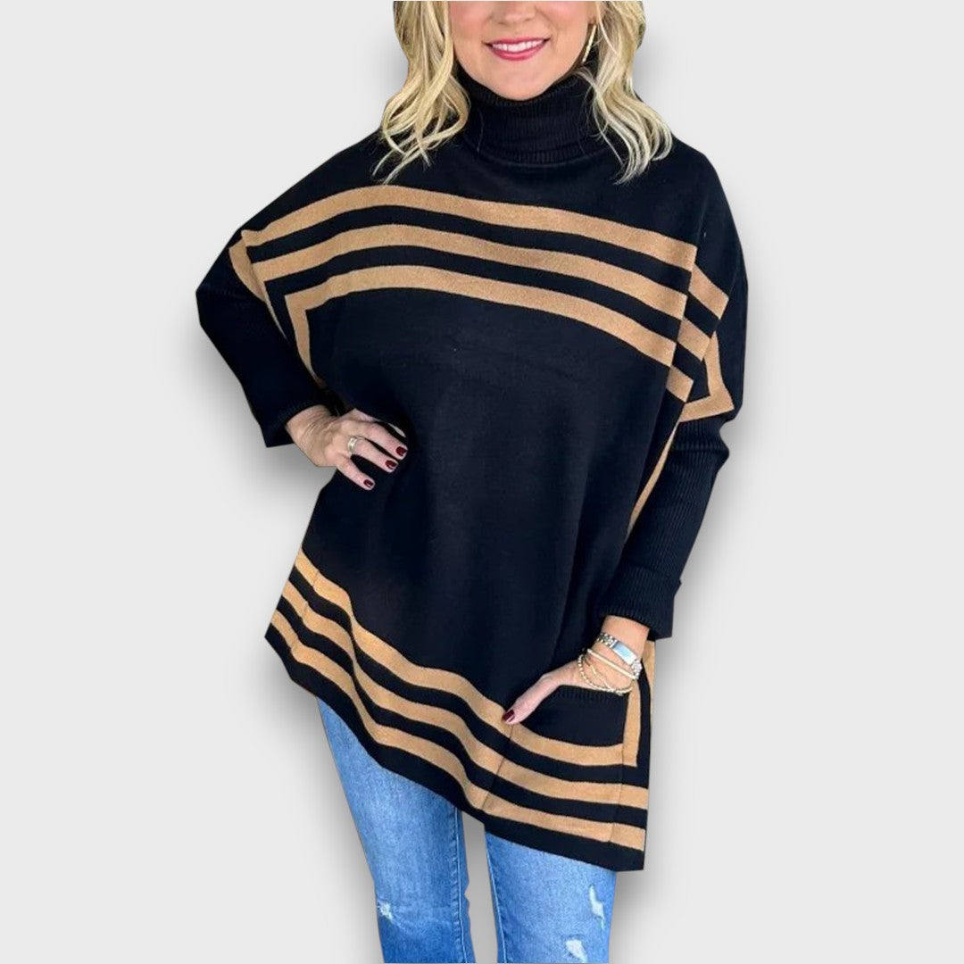 Marlen – High Neck Bat Sleeve Striped Sweater