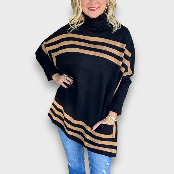 Marlen – High Neck Bat Sleeve Striped Sweater
