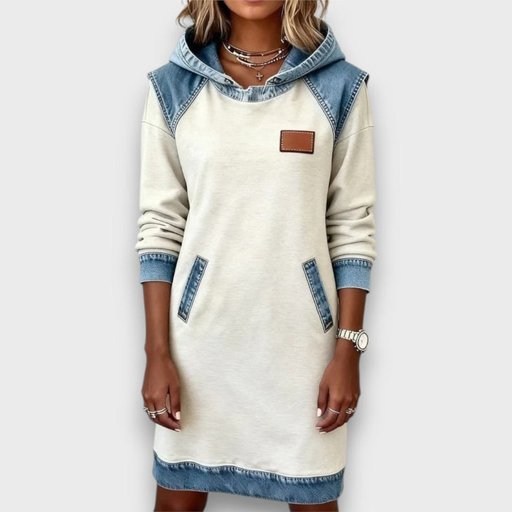 Danira – Hoodie Dress with Denim Accents