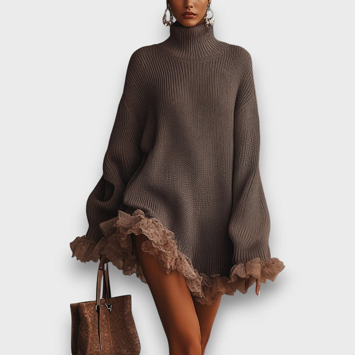 Yvona – Ruffled Knit Turtleneck Dress
