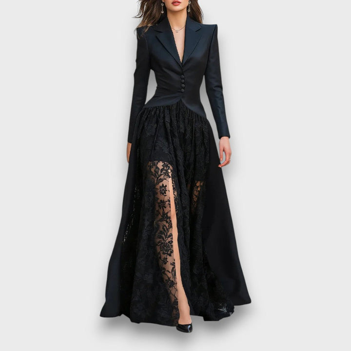 Liona – Tailored Lace-Panel Evening Gown
