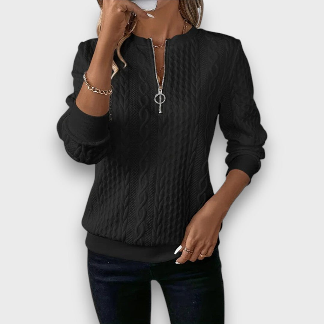 Solena – Cable-Knit Zip Front Sweater
