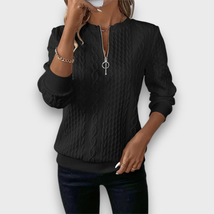Solena – Cable-Knit Zip Front Sweater