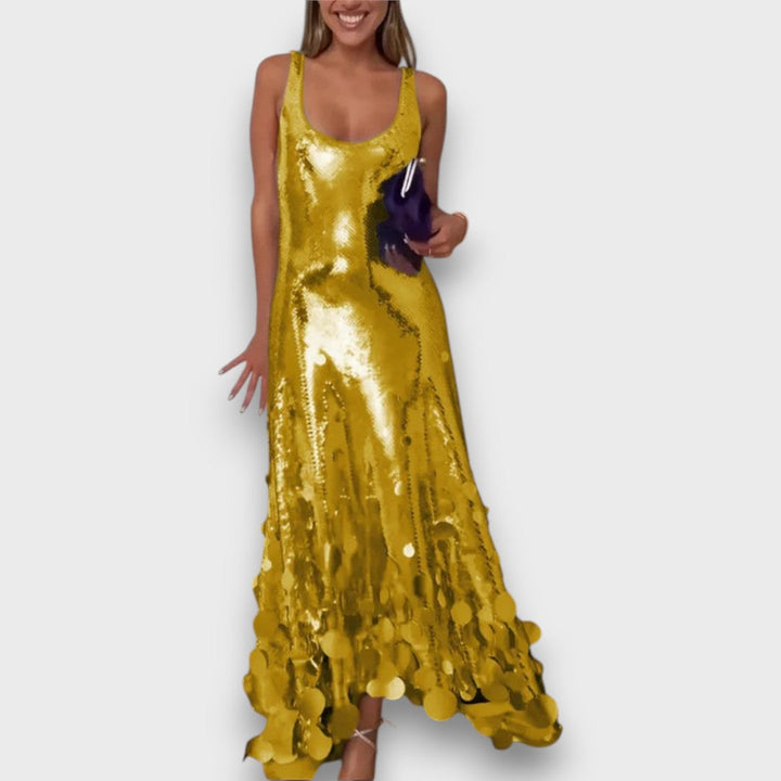 Elara – Round Tassels Hem Back Cutout Tank Maxi Dress