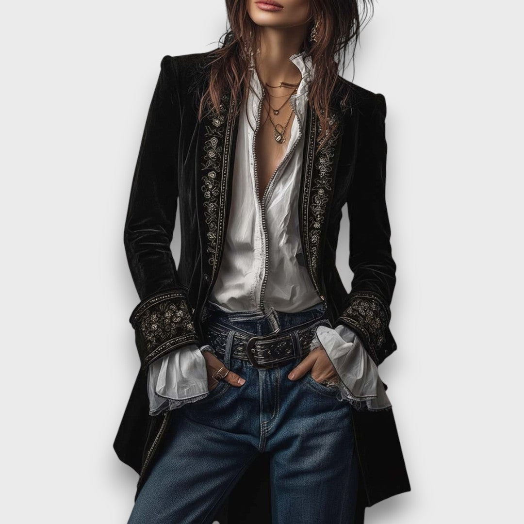 Karielle – Embroidered Velvet Tailored Jacket