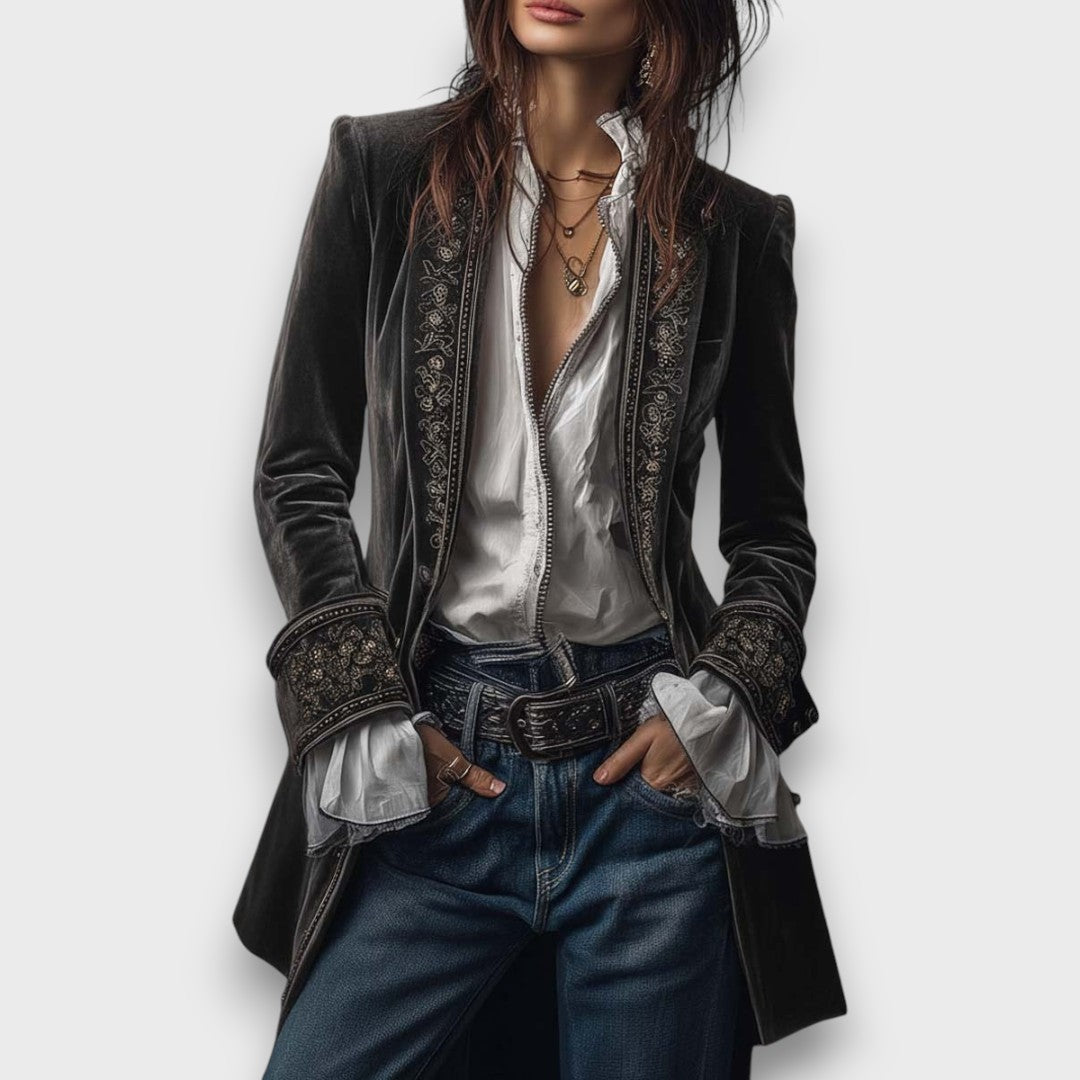 Karielle – Embroidered Velvet Tailored Jacket