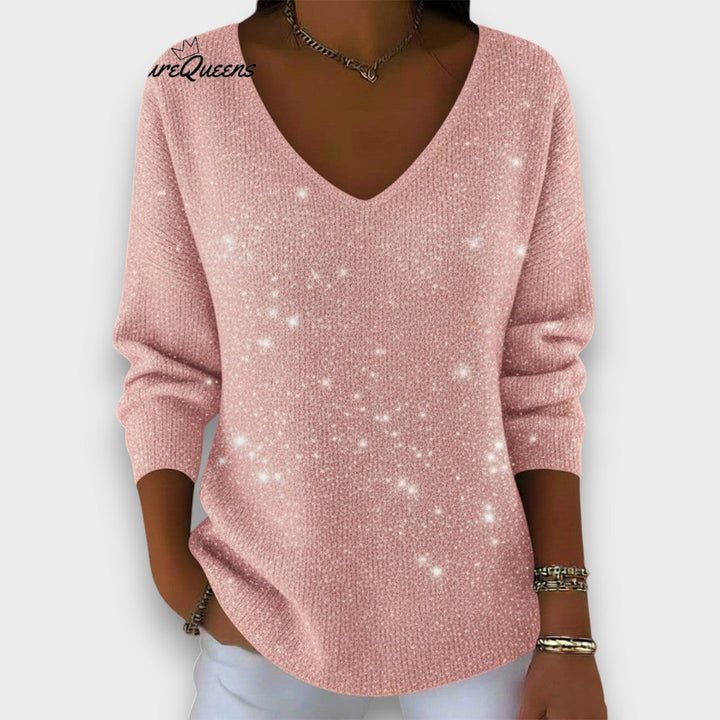Serena – Shimmer Knit V-Neck Sweater