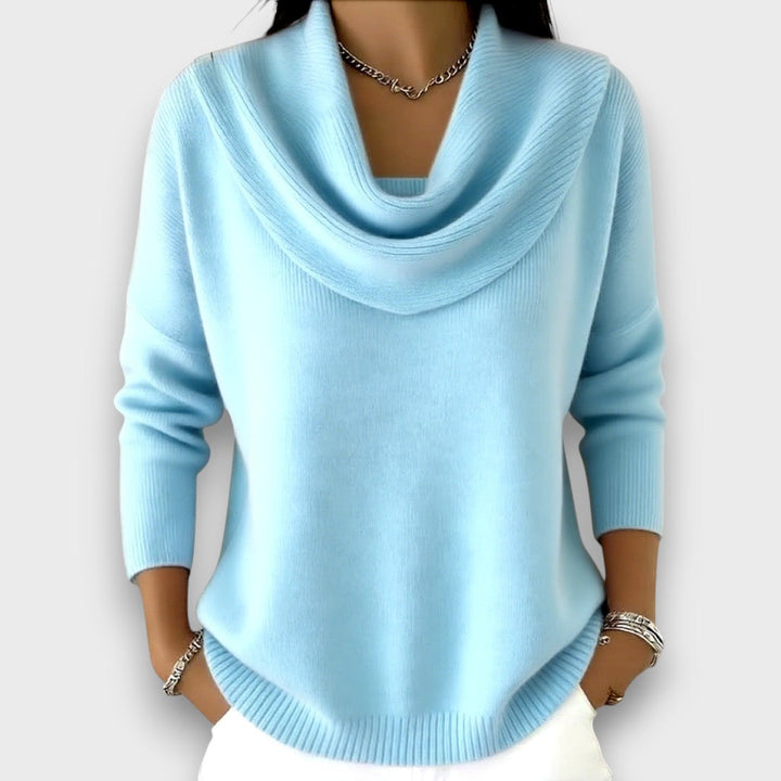 Meliora – Soft Drape-Collar Knit Sweater