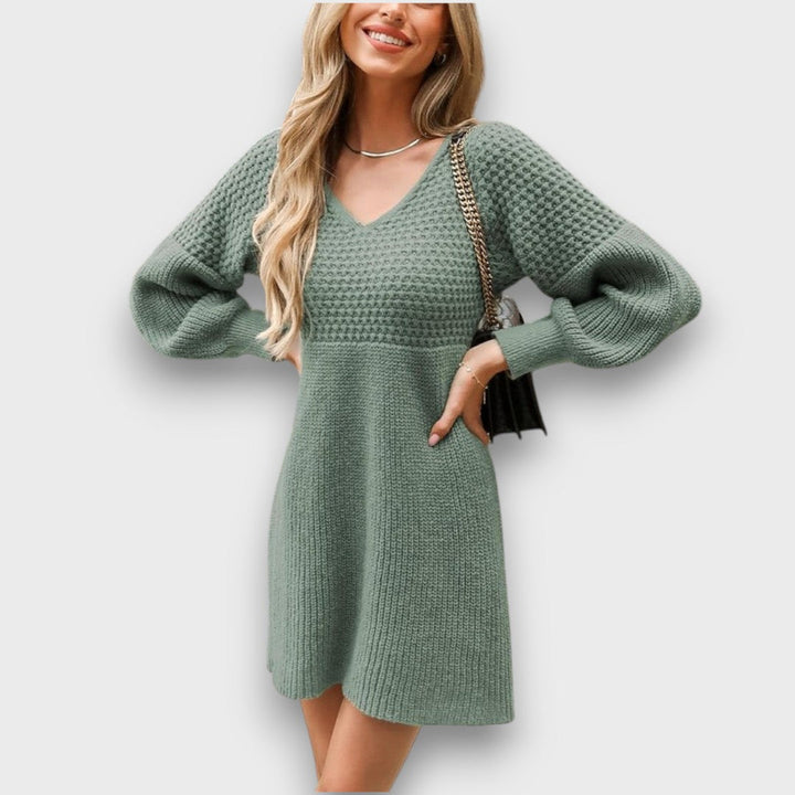 Arlina – Textured Knit V-Neck Dress