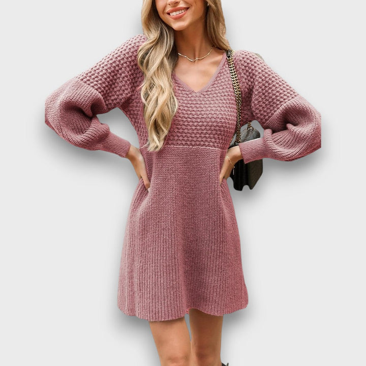 Arlina – Textured Knit V-Neck Dress