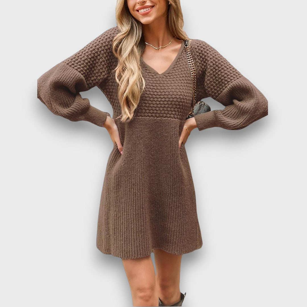 Arlina – Textured Knit V-Neck Dress