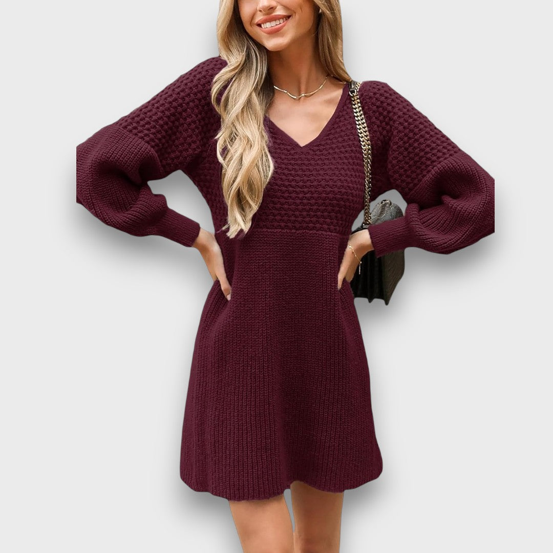 Arlina – Textured Knit V-Neck Dress
