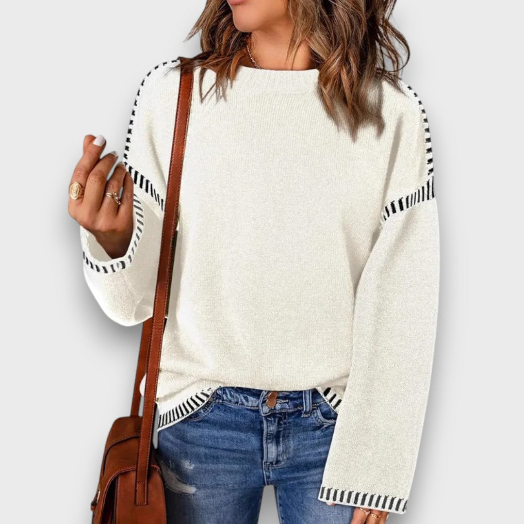 Corvella – Striped Trim Sweater