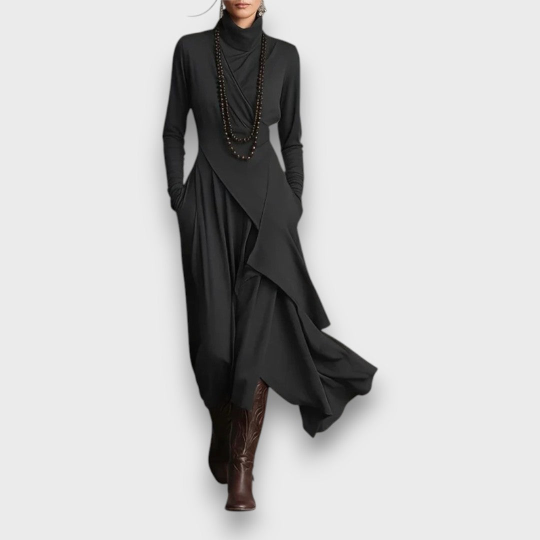 Palverra – Asymmetric Turtleneck Maxi Dress