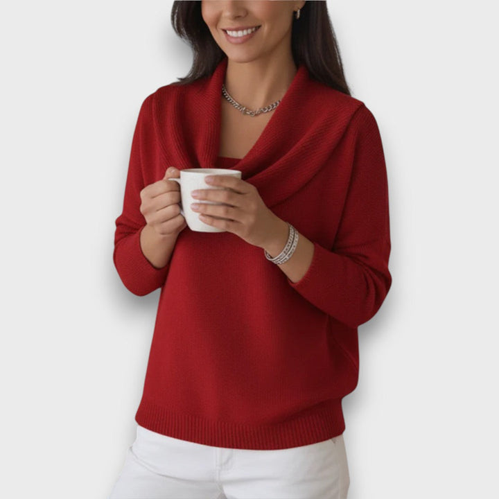 Meliora – Soft Drape-Collar Knit Sweater