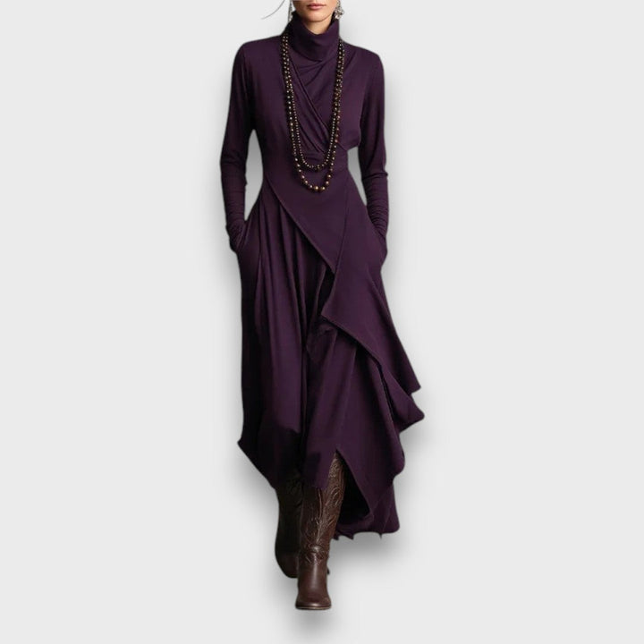 Palverra – Asymmetric Turtleneck Maxi Dress