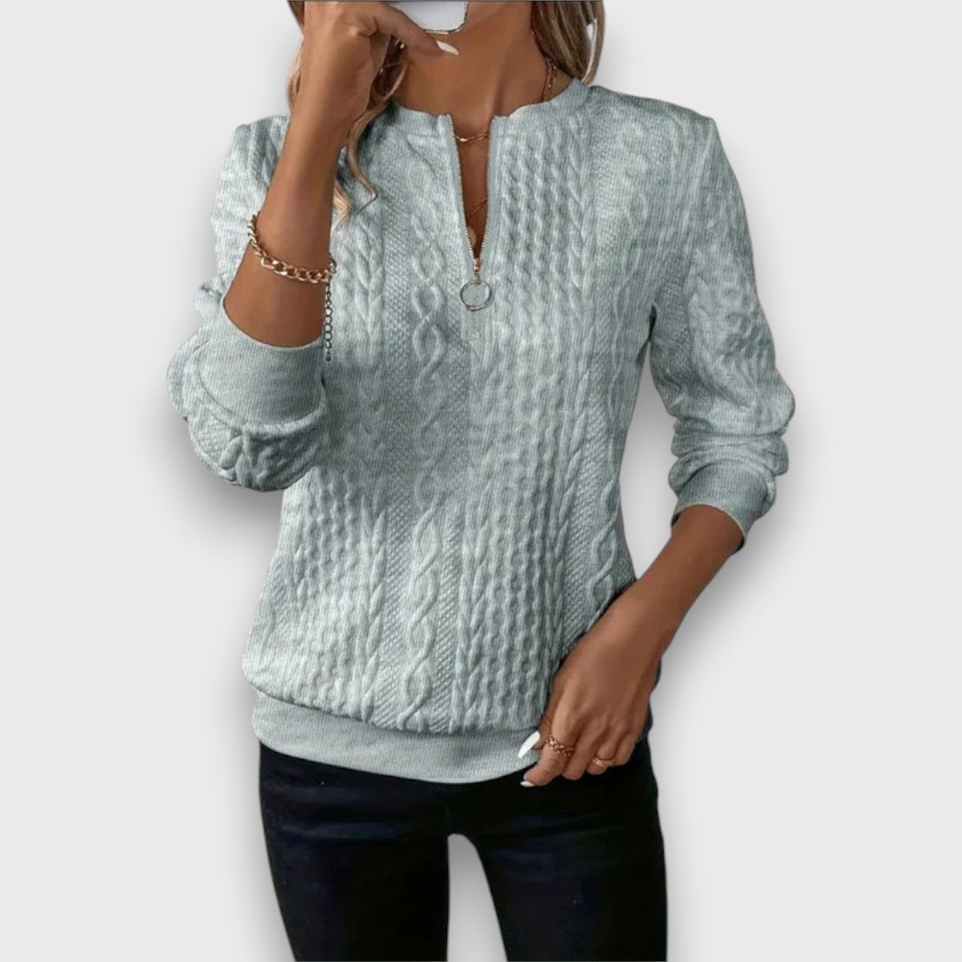 Solena – Cable-Knit Zip Front Sweater